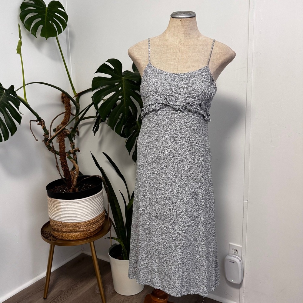 Dress Forum Floral Midi Dress Womens S Blue Ruffle Bust Spaghetti Strap FD6699
